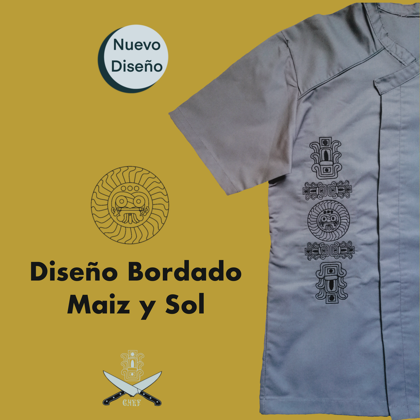 Filipina Gris Bordada Diseño Maiz y Sol